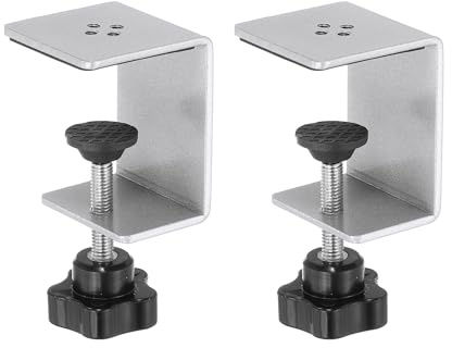 PATIKIL C Clamps, 2 Pcs Heavy Duty Metal Black Desk Clamp Adjustable Mounting Table Clamp with Protective Pad for Fixing Acrylic Glass Plastic Wood Sheets, Silver Tone