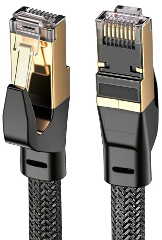 ULTRICS Cat 8 - Cable Ethernet (2 m, 40 Gbps, 2000 MHz, cable de red RJ45, Cat8, nailon trenzado plano, cable LAN, superfluo, cables Ethernet para router, switch, módem, Laptop, PS5/PS4, TV, Xbox