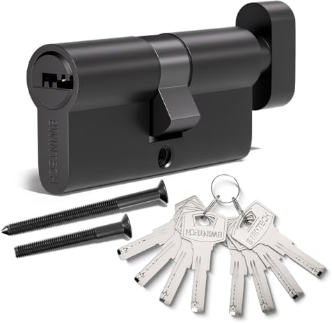 Bwintech 60mm(30T/30) Cerradura Europea de Cilindro de Aleación de Zinc Negro,Cerradura de Barril,Llave con 8 hoyuelos horizontales