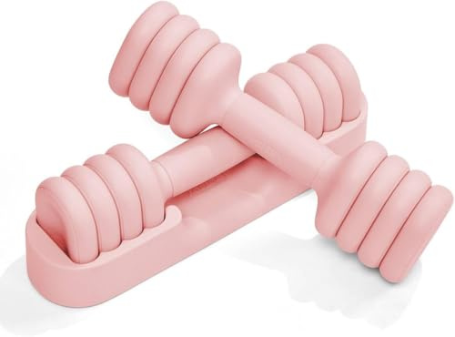 YOTTOY Adjustable Dumbbell Set of 2, 4-in-1 Hand Weights for Women at Home, Compact Free Weights Dumbbells Set with Soft Grip and Base, 2-5 lbs Each for Home Gym (Pink)