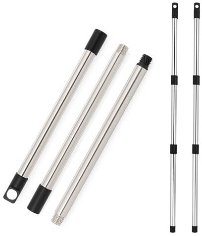 Best House | Mop Replacement Handle | Stainless Steel | 3 Sections Adjustable | Broom Mop Stick | Universal Fitting Fits | Italian Screw End - 120 cm Long - Pack of 1