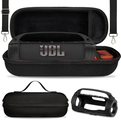 JCHPINE Silicone Cover and Hard Carrying Case for JBL Flip 7 Portable Speaker, Carrier Accessories for JBL Flip 7 Silicone Case with Handle and Shoulder Strap (Black)