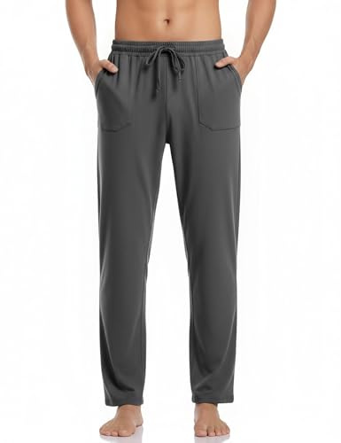 Aseniza Bas de Pyjama Homme Long en Coton Pantalon Pyjama Homme Hiver Confortable et Doux avec Cordon de Serrage Poches Chic et Classique,Gris,L