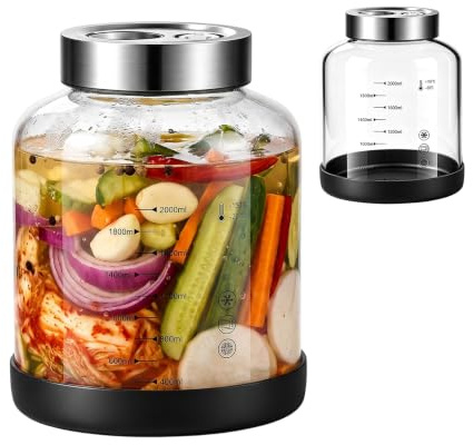 Umllpet Fermenteringsglas 2 l med lock och jäsventil, borosilikatglas med skala, glasburk för fermentering, kefirglas, kimchi-behållare, surkål, fermenteringsglas för gurkor och surdeg