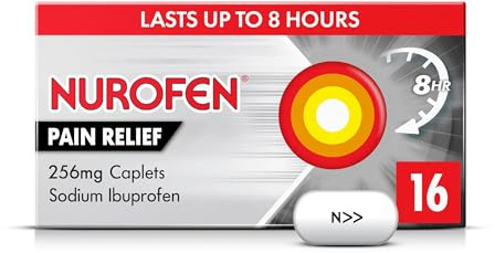 Nurofen Ibuprofen Caplets 256mg, 16 Pack - Joint, Back, Knee Pain Relief, Long-Lasting Painkillers for Cold & Flu, Over-The-Counter Medication