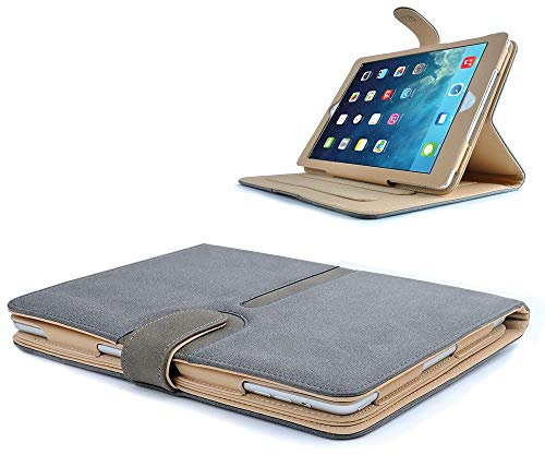 Gadget Giant Funda para iPad de 9.7 pulgadas 2018/2017, iPad Air de 5ª generación, piel sintética, con función de encendido y apagado automático, rotación giratoria de 360 grados, color gris