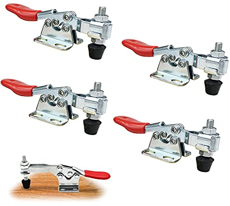 Serrage à Genouillère, 4 pièces 201 Petit Tendeur Horizontal Levier de Tension Force Maintien Pinces Antidérapantes Outils à Main, Pince Verticale Rapide Pince à Levier Horizontal avec Poignée Rouge