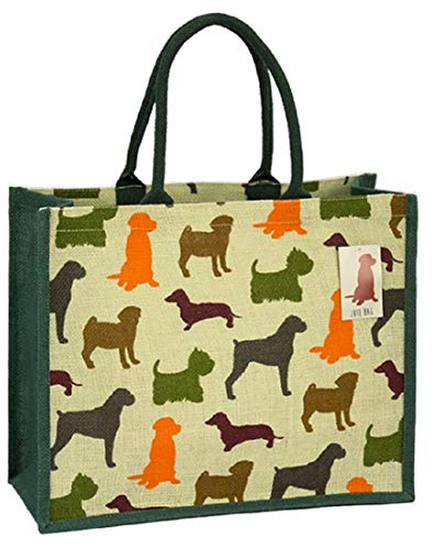Box Shaped Eco Friendly Jute Shopping Bag with Gusset (Dogs)