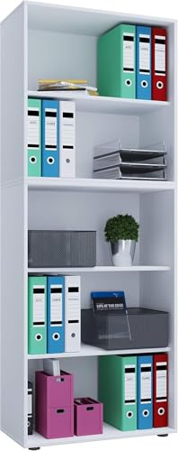 VCM Bois Bureau Stand Étagère Livres Classeurs Étagère à dossiers Étagère à Livres Lona 5f Bois Bureau Stand Étagère Livres Classeurs Étagère à dossiers Étagère à Livres Lona 5f Blanc