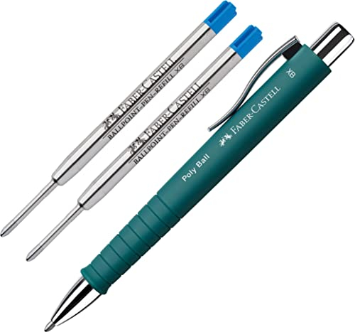 Faber-Castell 241167 - Kugelschreiber Poly Ball XB, emerald grün, 1 Stück (emerald grün + 2 XB Minen blau)
