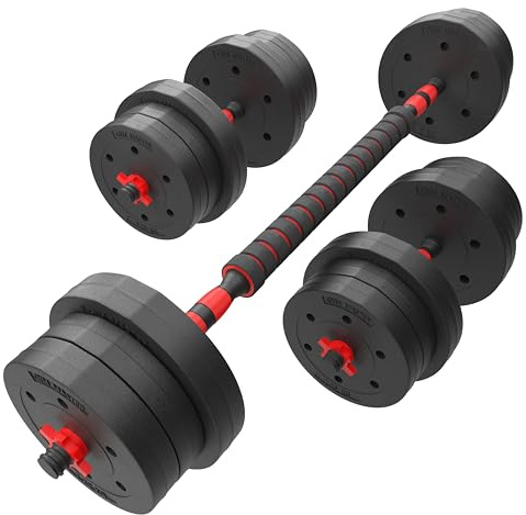 GYM MASTER 20kg Adjustable Dumbbell & Barbell Weight Set - With Bar Joiner Included