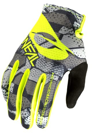 O'NEAL | Fahrrad- & Motocross-Handschuhe | MX MTB DH FR Downhill Freeride | Langlebige, Flexible Materialien, belüftete Handoberseite | Matrix Glove Camo V.22 | Erwachsene | Grau Neon-Gelb | Größe L