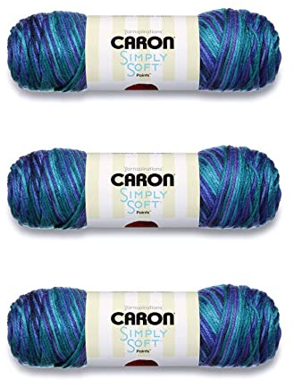 Caron Simply Soft - Ovillo de lana Oceana Paints, paquete de 3 unidades de 141 gramos/5 onzas, acrílico, 4 medianos (peinado), 235 yardas, tejido/ganchillo