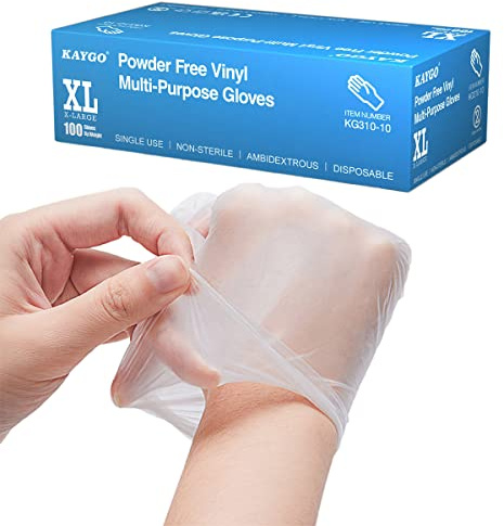 KAYGO Disposable Vinyl Gloves, 100 pack Powder Free Latex Free, 3 Mil,Idea for Home, Cleaning and Food, Clear, KG310,M