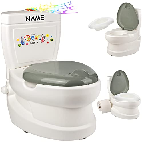 alles-meine.de GmbH Kindertoilette/Töpfchen Spülgeräusch + Licht Tiere - inkl. Name mit Wasserspülung Sound - Nachttopf/Babytopf - mit Deckel - weiß - Musik - Toiletten..