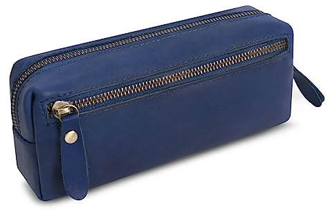 Wonderpool Astuccio Portapenne in Pelle Porta Pennarelli Borsa Grande Capacità con Tasca Laterale con Cerniera per Cancelleria Utensili da Trucco Organizer (Blu)