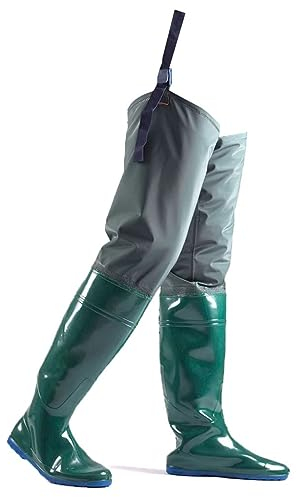 Watstiefel Leichte Nylon-PVC-Wasserhose mit Stiefeln, wasserdichte Angelhosen for Herren und Damen und Watstiefel (Color : Green, Size : 45 EU)