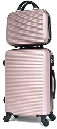 CELIMS - Valigia Bagaglio a Mano con Beauty Case da Viaggio 30cm Oro Rosa Approvata da oltre 100 compagnie aeree | Leggera e Rigida | Trolley Bagaglio a Mano 55x40x20 | Bagaglio a Mano