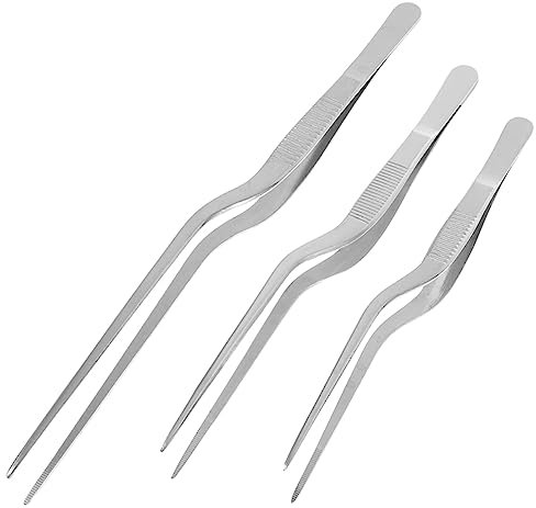 LIFKOME 3pcs Kitchen Food Tweezers Long Stainless Steel Clips Cooking Steak Tools Fishbone Tweezers for Food Prep