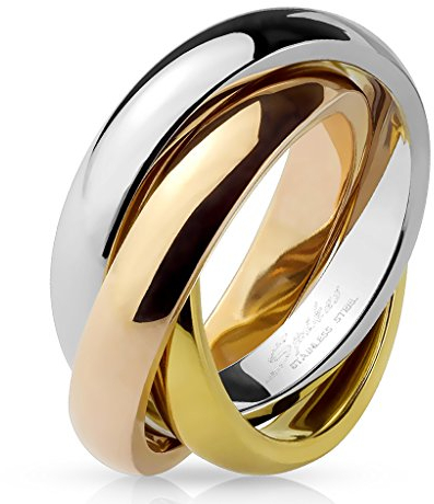 Paula & Fritz® Ring Damen Silber Gold Rosegold 316L Chirurgenstahl Größe 59 (18,8) 8-mm breit Damenring Herrenring Partnerring Dreiband-Rollring