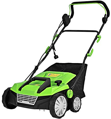 GOPLUS Scarificateur Électrique 2 en 1 avec 30L/45L Sac de Collecte, Aérateur de Pelouse avec Hauteur Réglable à 4 Niveaux, Poignée Pliable pour un Rangement Facile, Vert/Orange(45L,Vert)