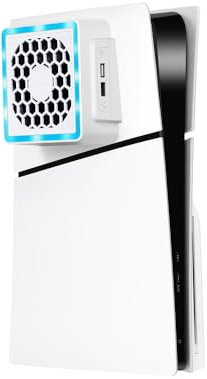 Zhixteu Ventilador de Refrigeración para PS5 Slim, Ventilador de Montaje Lateral 3 Engranajes Ajustable 8 Modos de ilIminación DC 5V 2.4A con 2 Puertos USB para PS5 Slim (Blanco)
