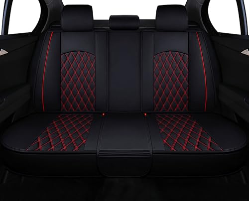 WANGIRL Sitzbezug Auto Rückbank, Autositzbezüge PU Leder Universal Geteilter, Kompatibel mit Den Meisten Limousinen und SUV (Schwarz Rot)