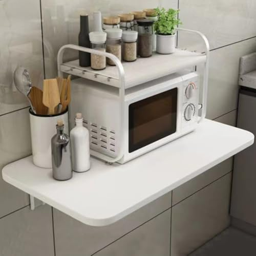 Shally Dogan Tavolo da Parete Pieghevole 80 x 60 cm in Legno, Scaffale a Muro Richiudibile Salvaspazio Versatile, Scrivania Porta Pc, Tavolino da Pranzo, Soggiorno, Salotto, Bagno, Cucina (Bianco)