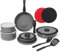 ESEVOLO Batterie de cuisine 16 pièces induction, Lot de Casseroles et Poêles avec poignées amovibles, Empilable, Revêtement Antiadhésif en Céramique sans PFAS, avec Crêpiere et Sauteuse, Gris
