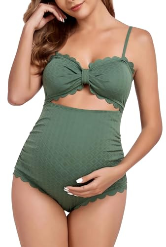 EastElegant Maillot de Bain Une pièce de maternité avec découpe dans Le Dos - Bikini de Grossesse festonné - Maillot de Bain pour Femme Enceinte