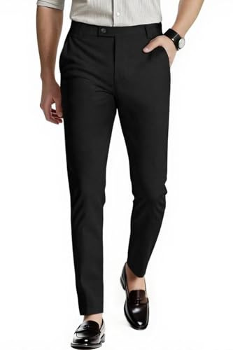 GINGTTO Pantalon Chino Homme Slim Fit Pantalons Habillé Costume Stretch Chinos Ajustée Élastique Trousers pour Hommes Noir 30/30
