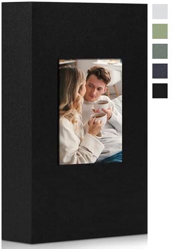 Remowith Álbum de Fotos 10x15 con 300 Bolsillos Cubierta de Lino con Ventana Frontal Libro Grande de Fotos para Viajes en Familia Bodas y Recuerdos Organizador de Recuerdos, Negro