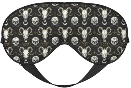Máscara de sueño para los ojos para hombres y mujeres – Máscara de sueño vintage negra y dorada con diseño de cabeza de cabra y hebilla ajustable – Máscara de sueño cómoda para hombre y mujer