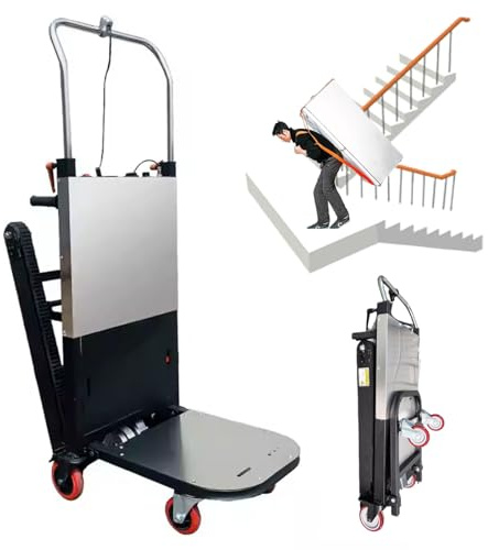 Aredwhiterui Chariot Électrique Escalier - Diable Pliable 1000W, Capacité 500 kg, Commande 3 Vitesses & Chenilles Tout-Terrain, Batterie 24Ah Amovible pour Monte-Charge Escalier (62 Marches/Min)