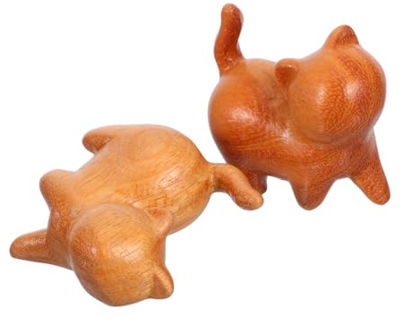 Garneck 2 Mini Gatos de Madera Marrón Vintage para Decoración Versátil en Sala de Estar, Figuras Retro Inspiradas Sofisticación Artística y Diseño Coleccionable
