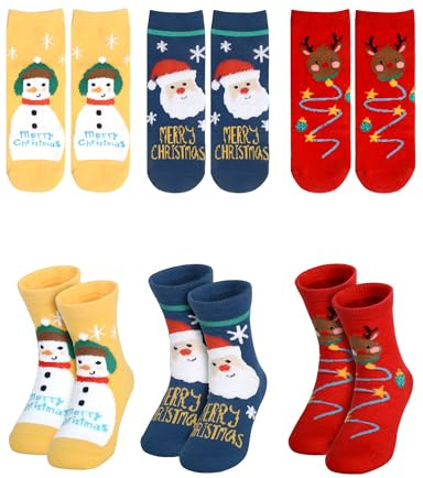 Becellen 3 par julstrumpor barn, julstrumpor barn julstrumpa Meias Natal Christmas strumpor mjuka termiska strumpor för flicka pojke, blå, gul, röd, XL
