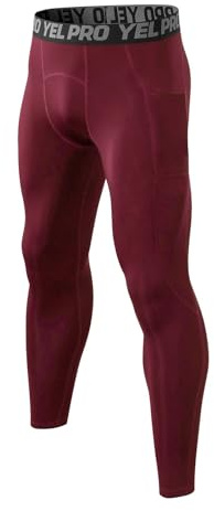 Generisch Legging thermique pour homme en micropolaire chaud - Pantalon de compression - Pantalon de sport - Avec poches - Pantalon fonctionnel - Pantalon de yoga - Pantalon de compression, Bordeaux