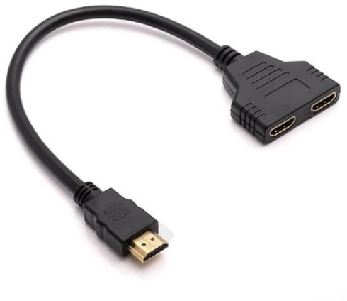 HDMI-splitters 1-i-2-ut-HDMI-splitter kabeladapter, 1080p HDMI hane till dubbel hona 1 till 2-vägs fördelaromvandlare för HD LED/TV, projektor LCD DVD dubbla bildskärmar (svart, 1 st)