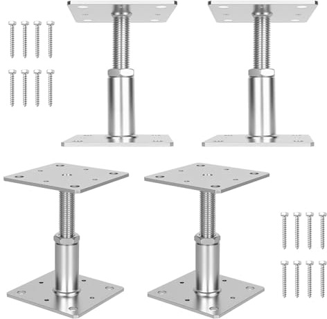 Mantigositeen 4 x kraftiga stolpar, justerbar höjd 110 x 110 mm, silver – stödfot förzinkad, 150 mm höjd – bottenplatta för att skruva på för carport, pergola, staket