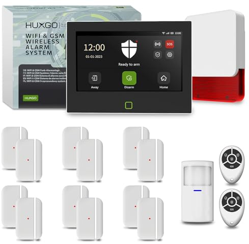HUXGO® HXA700 Sistema allarme casa senza fili WiFi + GSM 4G con sirena esterna | Antifurto senza fili con 1x sensore PIR, 12x sensori porte/finestre | App TUYA Smartlife | Smart Home Security