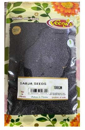 Veena’s Sabja Seeds (Basil Seeds) 100g Cooling Superfood Seeds Natural Basil Seeds for Falooda, Sharbath Tukmaria Seeds, No Additives or Preservatives Product from India Pack of 1