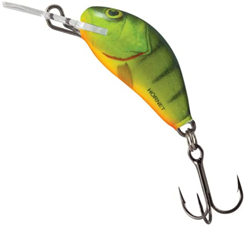 Salmo Hornet Wobbler Miniwobbler D, Salmo Farben:Hot Perch, Länge/Gewicht/Laufverhalten/Tauchtiefe:2.5cm / 1.5g / sinkend / 0.5-1.0m