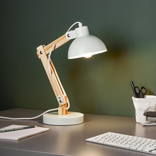 Lightbox lampada da tavolo decorativa - lampada da tavolo orientabile - adatta per 1x E27 - metallo/legno bianco - altezza 42cm