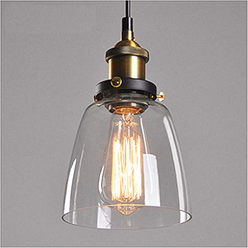 Lampop Pendant Light Industrial Ceiling Lamp Glass Shade Retro Lighting Vintage Hanging Lamp Chrome Base E27 Chandelier for Kitchen Dining Room Loft Bedroom Cafe Bar Restaurant, Transparent