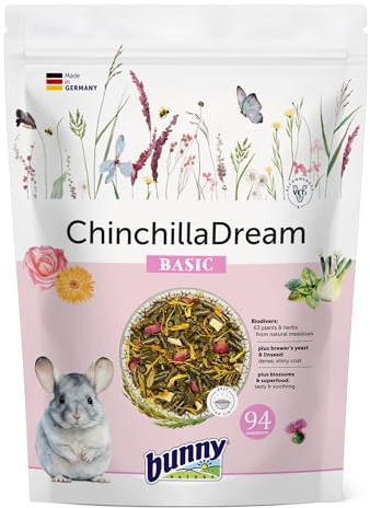 Bunny Nature Chinchilla Food Pellets ChinchillaDream Basic, 63 Herbs & Flowers, High Fiber, Grain Free, Digestive Health, Dental Support, All Ages - 2.6 lbs