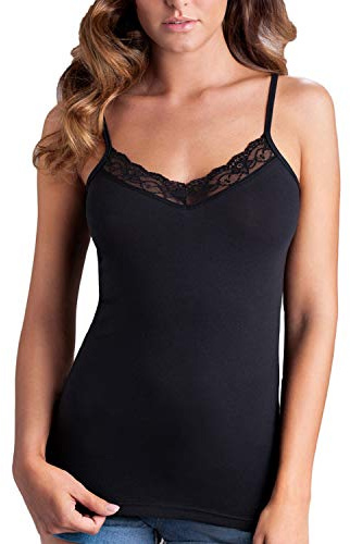 Cotonella 3 Paia di Top Canotta Donna a Spalla Stretta ed Inserto in Pizzo in Cotone Elasticizzato Modello GD135. Nero Taglia 4