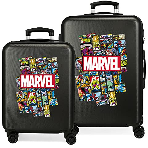 Marvel Avengers Comic Kofferset Schwarz 55/68 cms Hartschalen ABS Kombinationsschloss 104L 4 Doppelräder Handgepäck