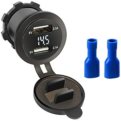 ihreesy Presa USB per Auto, 5V/4,2A Impermeabile Dual USB Caricabatterie Rapido per Auto Adattatore per Presa 12V/24V con Indicatore LED per Maggior Parte Moto Camion,Bianca