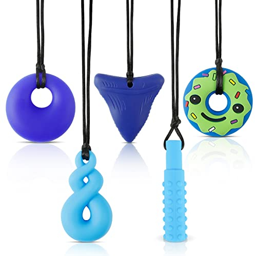 Weinsamkeit 5 Stücke Sinnliche Kauen Halskette Geeignet, Silikon Kauen Halskette, Silikon Beißring Anhänger, Zahnen Spielzeuge, Regenbogen Kauspielzeug für Jungen und Mädchen mit Autismus und ADHS