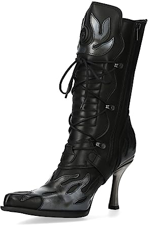 New Rock M.9591-S3 Damenstiefel Kollektion Malicia/Pulik Feuer, Stahlabsätze, Reißverschluss, Schwarz, echtes Leder, Schwarz , 38 EU